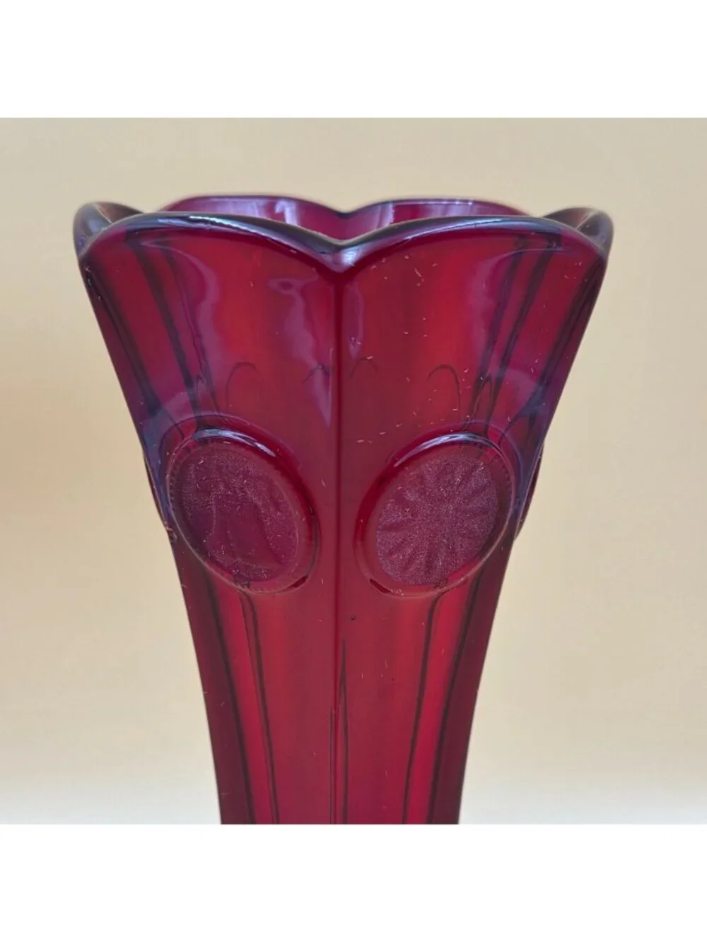 Fostoria Coin Glass Ruby Bud Vase Vintage Pedestal Red Glass